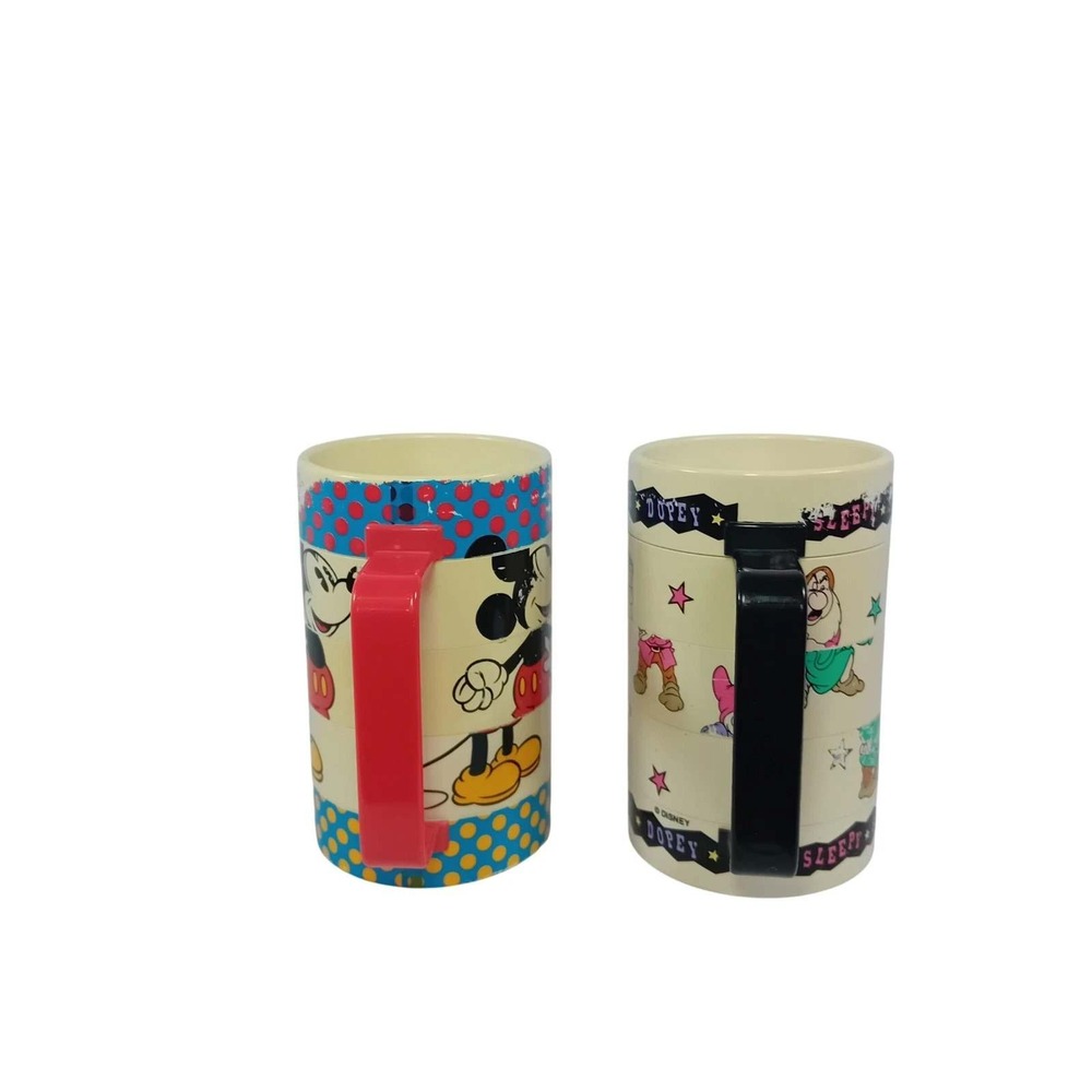 Set x2 Vintage Elandia Walt Disney Mickey Mouse Rotating Slider Mix Mug Plastic - Picture 4 of 10